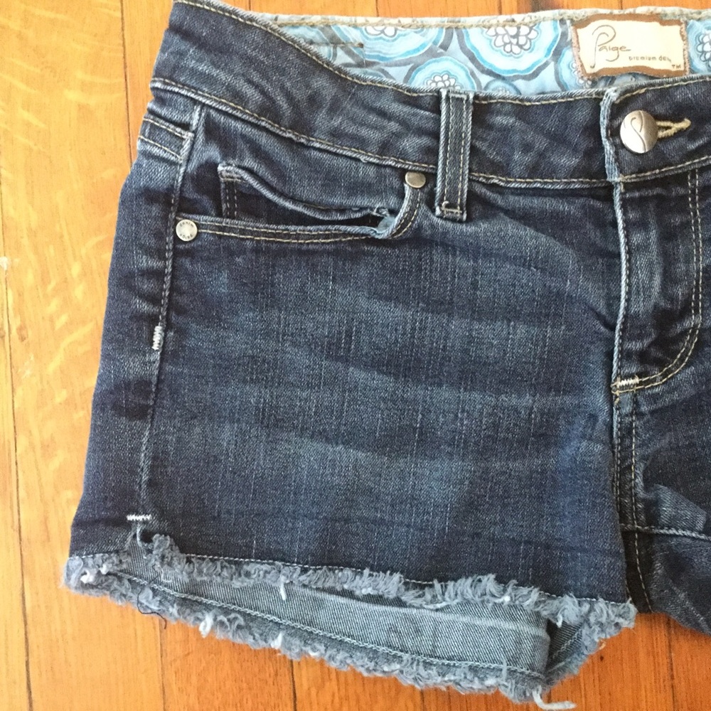 Paige Silver Lake Dark Denim Jean Cutoff  Shorties - Picture 3 of 8